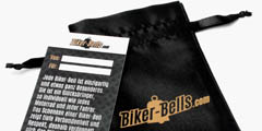 Jede Biker-Bell kommt mit Samtbeutel und Erklärungskarte