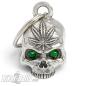 Preview: 3D Skull Pothead Biker Bell with Cannabis Hemp Leaf Weed and Green Eyes Diamond Bell