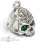 Preview: 3D Totenkopf Kiffer Biker-Bell mit Hanfblatt Schädel und Grünen Augen Diamond Bell