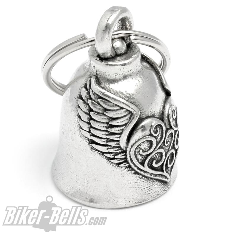 Verziertes Herz mit Flügel Motorrad Glücksbringer Glocke Geschenk für Biker Ladies