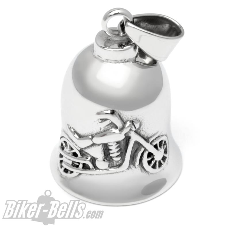 Biker-Bell mit Chopper Motorrad silber poliert aus hochwertigem Edelstahl Road Bell