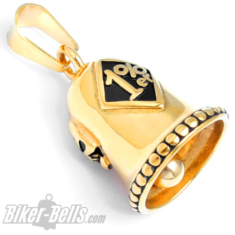 Goldene 1%er Biker-Bell aus Edelstahl Onepercenter Outlaw MC Motorrad-Glöckchen