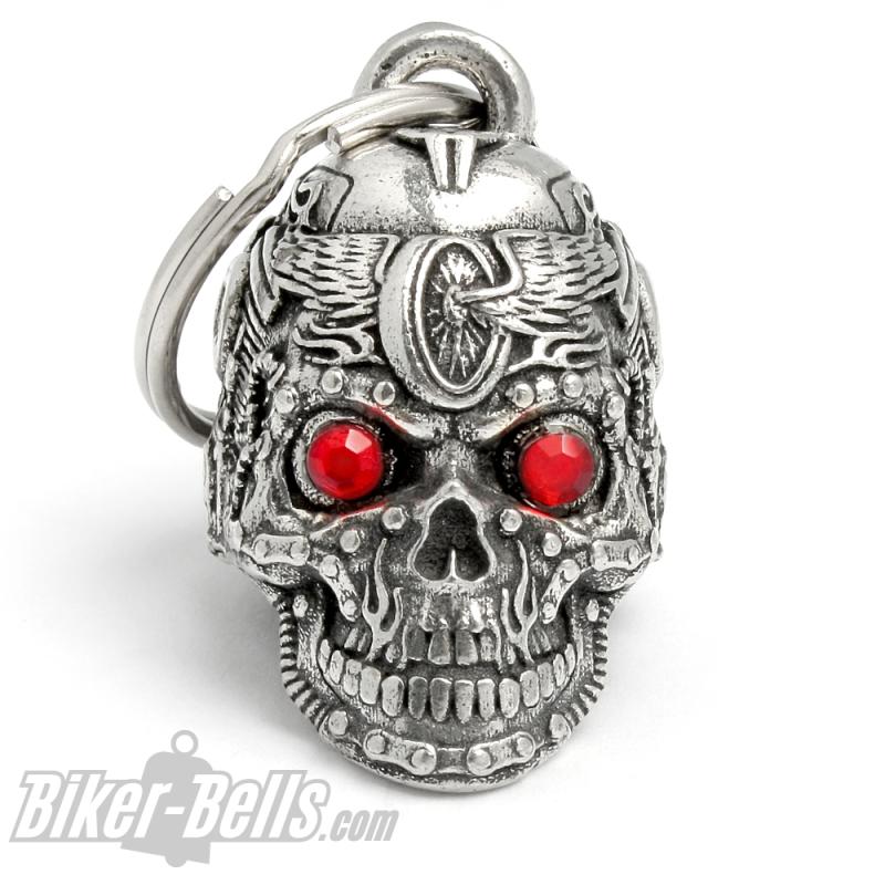 3D Motorhead Biker-Bell Totenkopf aus Motorradteilen mit Roten Terminator Augen