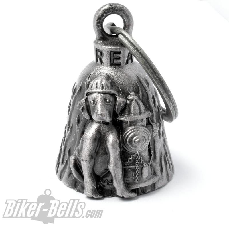 Dog with Fire Helmet next to Fire Hydrant Fire Brigade Biker-Bell Motorcycle Lucky Charm