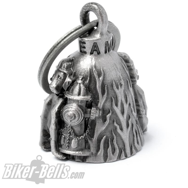 Dog with Fire Helmet next to Fire Hydrant Fire Brigade Biker-Bell Motorcycle Lucky Charm