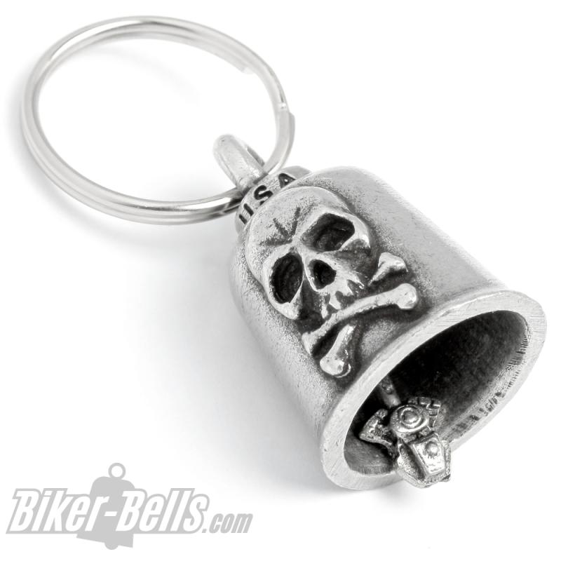 Totenkopf Gremlin Bell mit gekreuzten Knochen Motorrad-Glocke Glücksbringer Geschenk