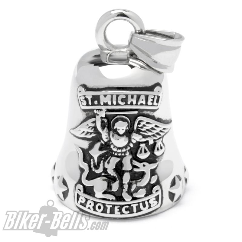 Biker-Bell mit Erzengel St. Michael aus Edelstahl Motorrad Schutzengel Glücksbringer