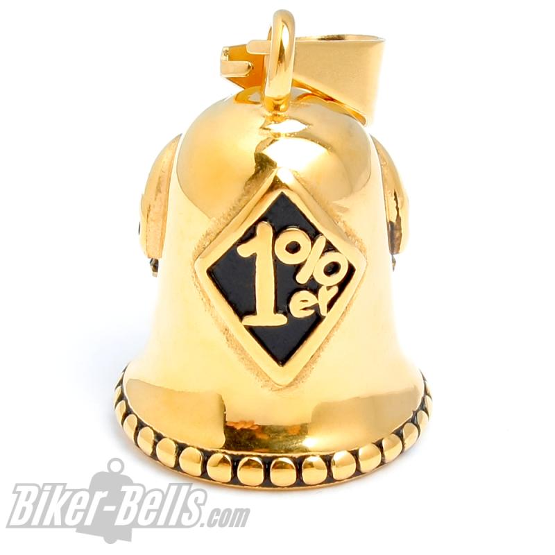 Goldene 1%er Biker-Bell aus Edelstahl Onepercenter Outlaw MC Motorrad-Glöckchen