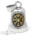 Viking Biker-Bell with Golden Vegvisir Signpost Motorcycle Bell Lucky Charm